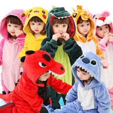 Kids Pajamas Flannel Sleepsuit Hoodie Cosplay Costume Party Xmas Gift Sleepwear