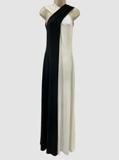 $495 Halston Women's Black Dian Bicolor Draped Jersey Halter Gown Dress Size 0