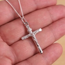 Collar de cadena colgante crucifijo cruz plata esterlina 925 maciza cadena regalo en caja