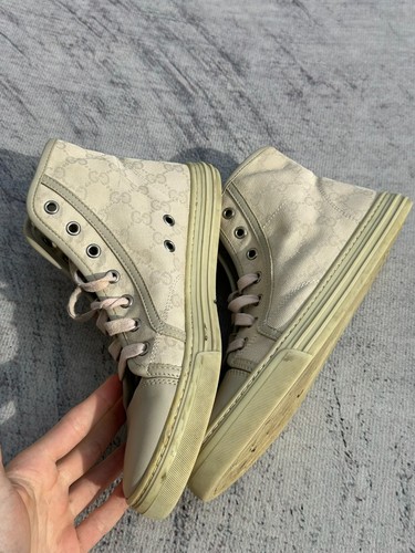 Authentic Gucci High Top Sneakers GG Monogram Canvas Ivory and Gray size 38IT - Picture 4 of 13