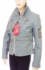 Perfecto cuir bleu pale vintage vieilli moto Veste femme BOMB BOOGIE VENY