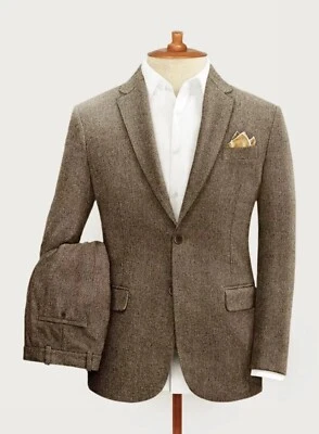 Herrenanzug Tweed Braun Jacke Blazer Smoking Sakko Business Freizeit Custom - Bild 1 von 4