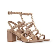 NEW VALENTINO ROCKSTUD CALFSKIN STRAP SANDAL 60 MM NUDE 36/6 NIB ORIG. $1150