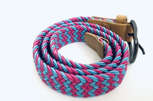 PPK Peppercorn kids Braided Pink Blue Faux Leather Buckle Girls Kid's Belt S/M - Picture 2 of 5