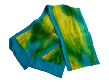 Blue Green Yellow Marble Triple Sheer Rayon Made in Japan Scarf RN 24409 5x44"