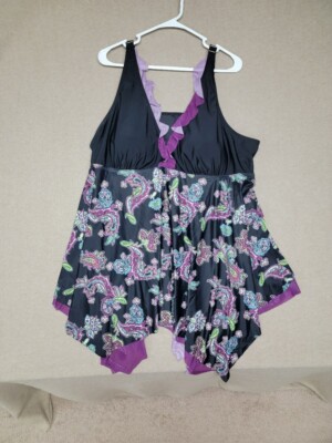 Women's Plus Size 4X Black Purple Paisley Strappy Tank Adjustable Straps EUC!!