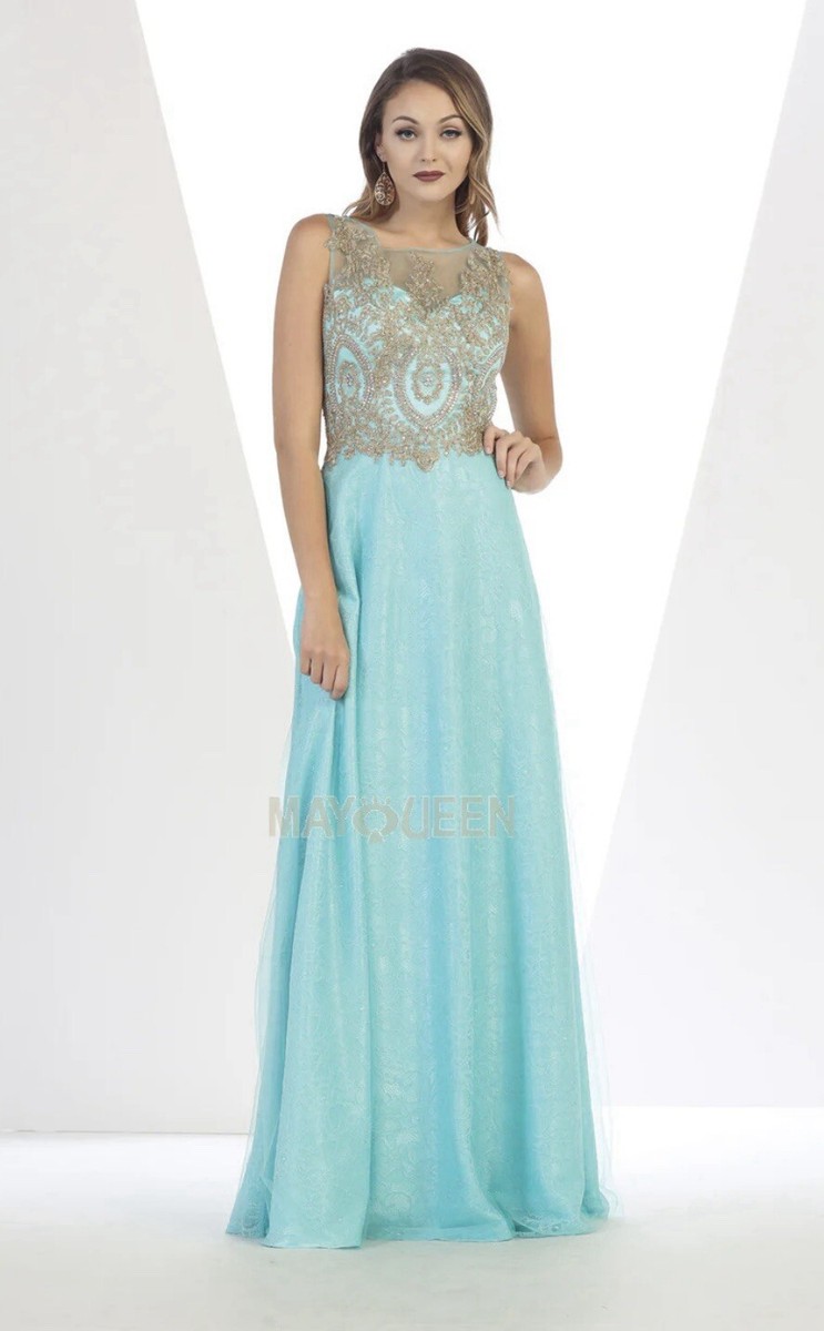 aqua and gold bridesmaid dresses MAY QUEEN WOMEN'S BEADED BATEAU SWEETHEART LONG PROM DRESS MQ1293 SZ 8 NWT SID-ACDR103566 KissProm Fairy-tale Tulle Beaded Size:Made To Size Steal the spotlight in