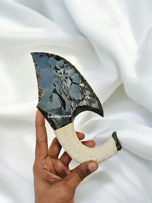 XL Obsidian Axe With White Thread,Handcrafted  Axe,Healing Crystal Knife 8''I