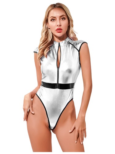 Women Bodysuit Color Block Catsuit Skin-friendly Costume Hot Clubwear High Cut - Picture 4 of 34