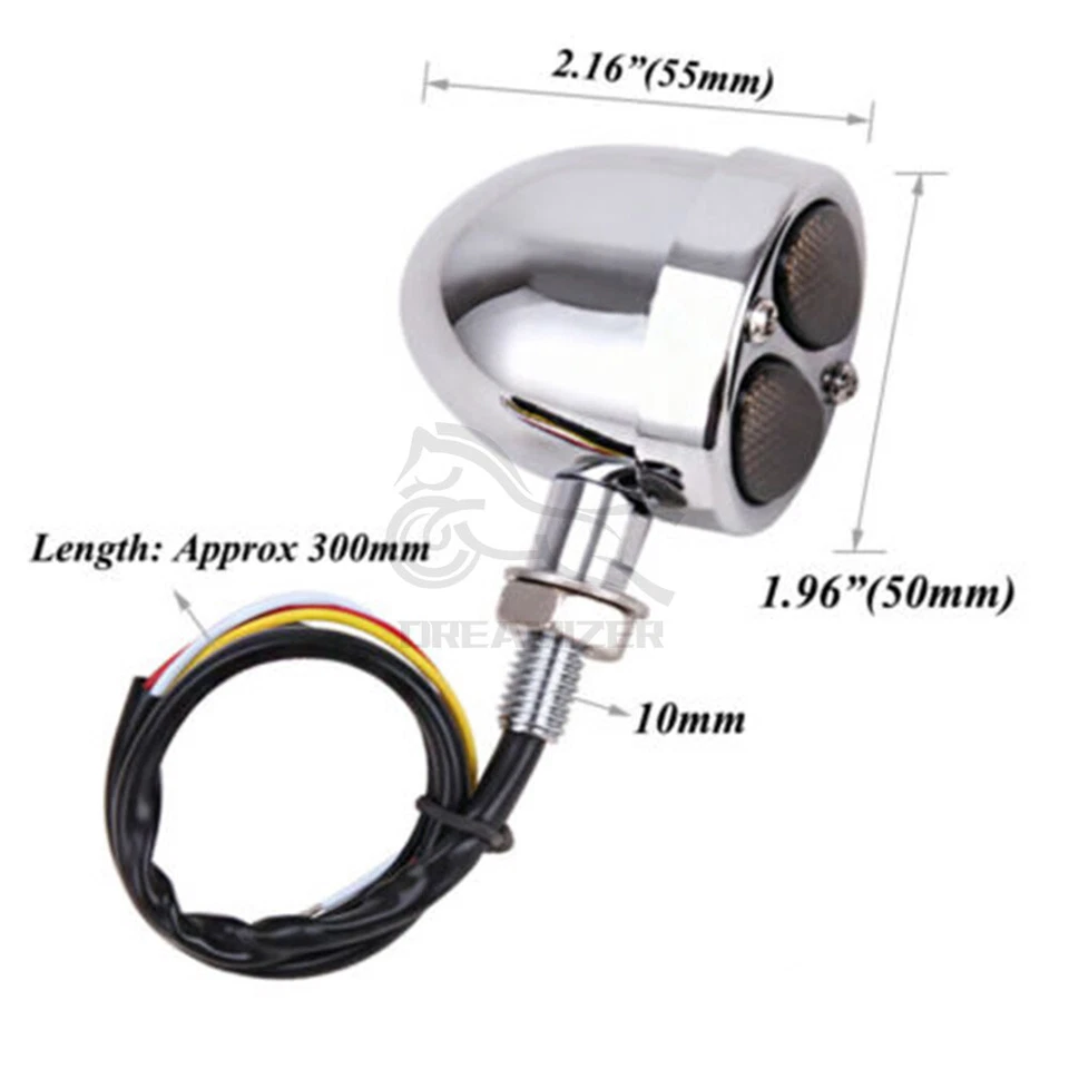 Motorcycle Chrome LED Bullet Running Turn Signal Tail Light For Bobber Cafe - Изображение 3 из 4