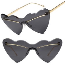 Elegant Gold Cat Eye Sunglasses Womens Retro Heart Shaped Rimless Tinted Classic