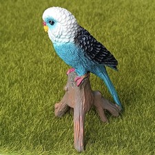Blue Budgie Parakeet Bird Fairy Garden Decor Lifelike Figurine Educational Toy