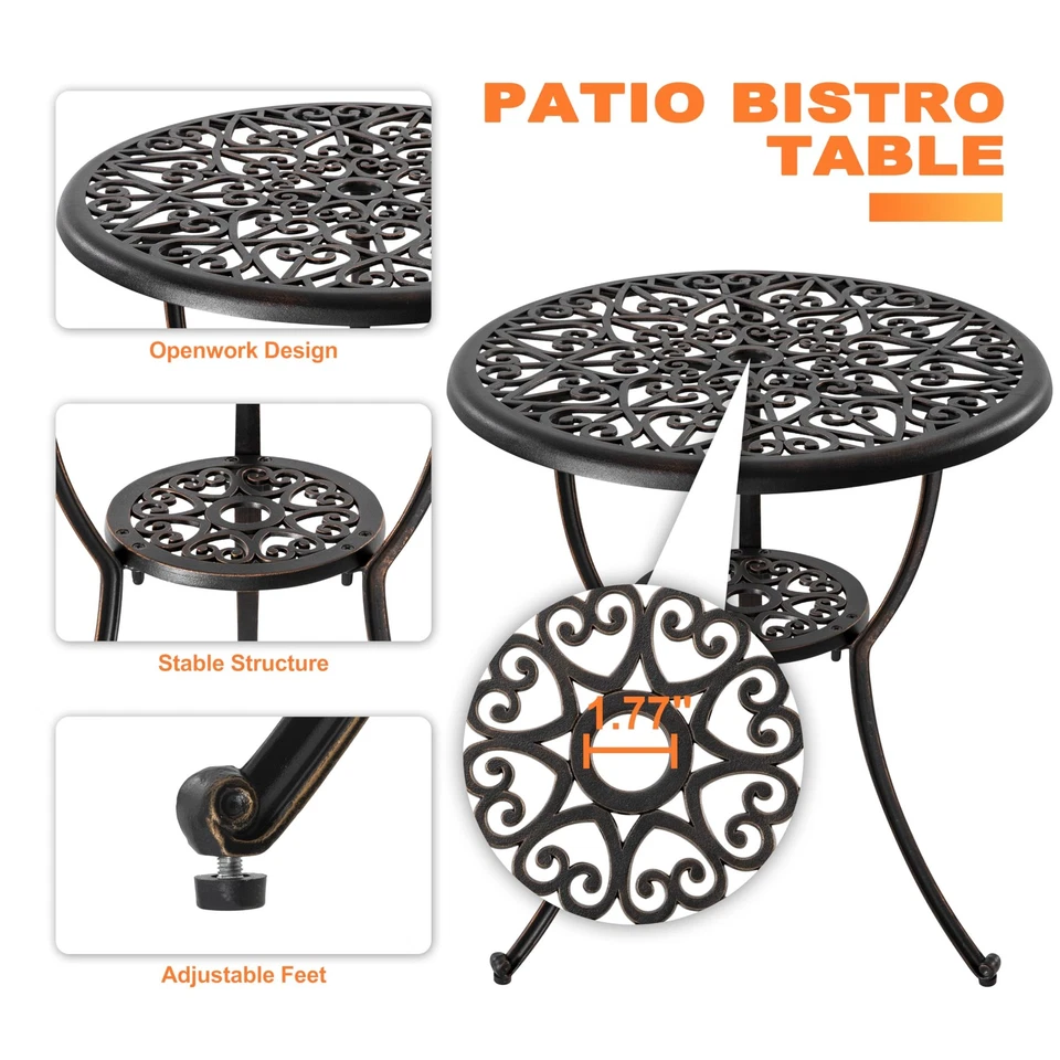 Bistro Set 3 Piece Outdoor All Weather Cast Aluminum Patio Bistro Set Patio T... - Image 4 of 4