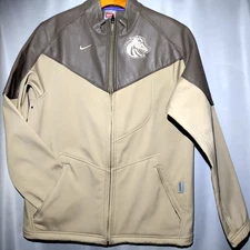 RARE Vintage Nike Pigskin Leather Tan POLYESTER CAFE RACER Jacket BOISE STATE