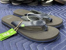 Sanuk Yoga Mat Navy / Black Flip Flops Sandals Women  s Size 11 NEW SHIPS FREE 