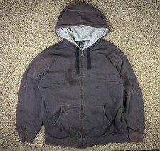 Vintage Thermal Lined Boxy Baggy Full Zip Hoodie Size L Black Faded