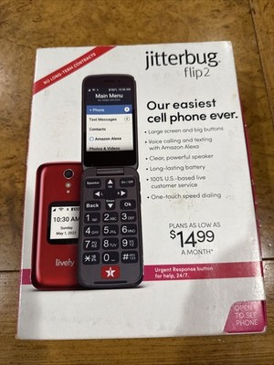 NEW SEALED Lively Jitterbug Flip2 Easiest Cell Phone for Seniors Big Screen Red