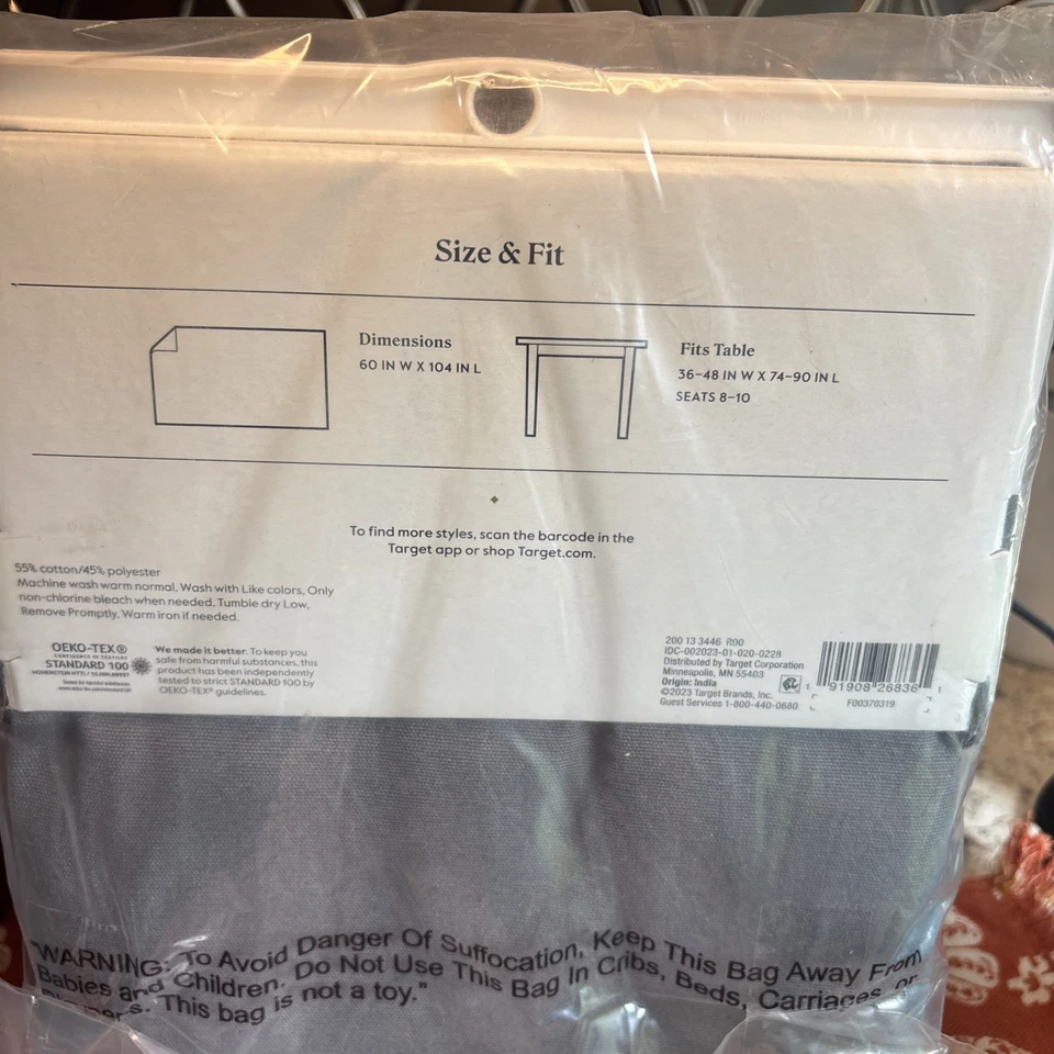 Threshold Gray  Tablecloth Rectangle 60"x104" Seats 8-10, Long Dining - Image 3 of 3