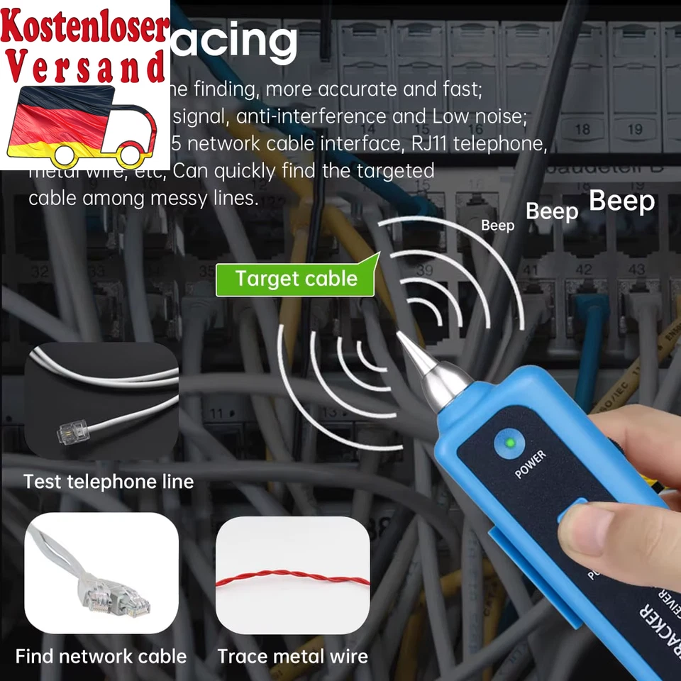 Ethernet LAN Network Cable Tester RJ11 RJ45 Cat5 Cat6 Telephone Wire Tracker Tra - Bild 3 von 4