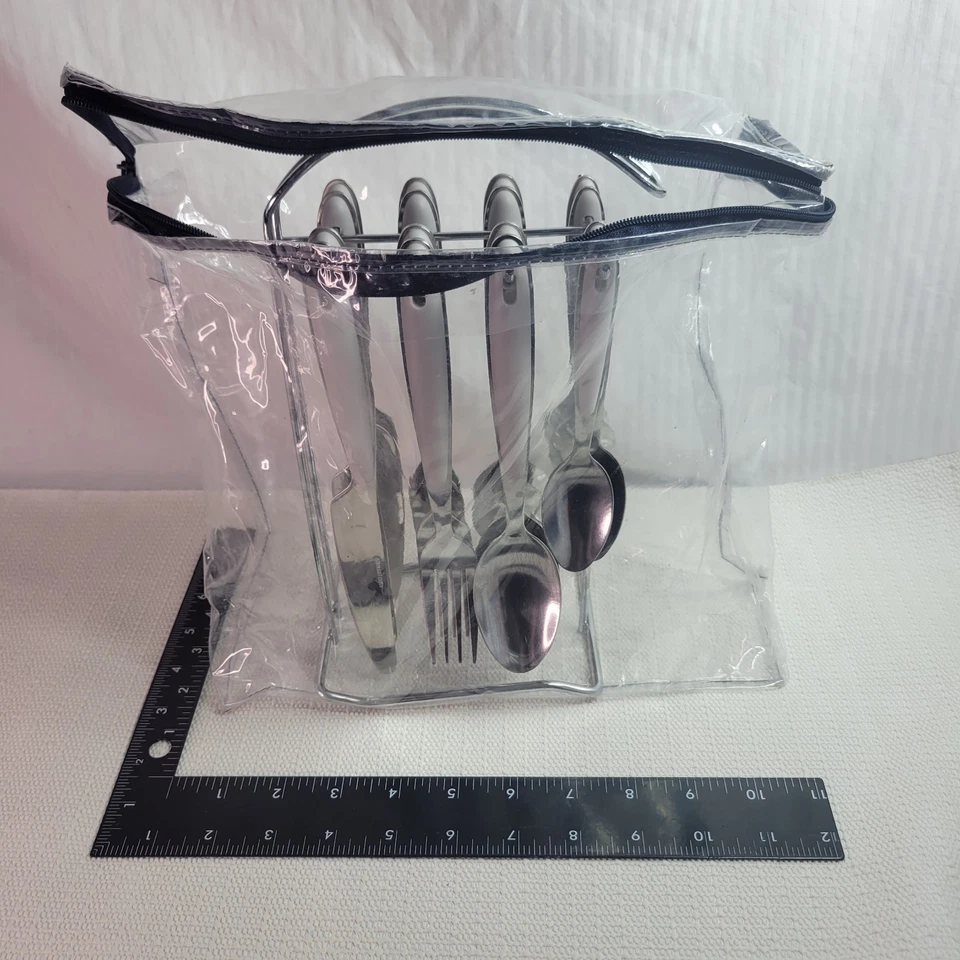 Juego de cubiertos gris de acero inoxidable de 16 piezas con carrito, servicio para 4 ideal para acampar Foto 3 de 4