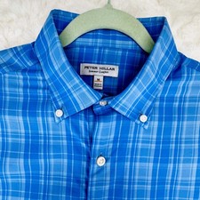 Peter Millar Summer Comfort Mens Blue Plaid Button Down Shirt MF24W49LTB Size M