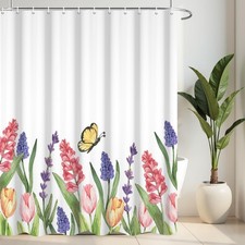1 Set Colorful Floral Shower Curtain Watercolor Wildflower Pattern Fabric