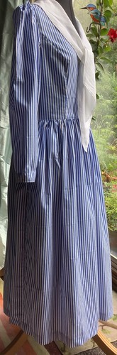 Cotton Dress Vintage Laura Ashley Pattern S12 Blue & White stripe sailor collar - Picture 3 of 10