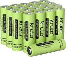 Kruta Rechargeable AA Battery for Outdoor Solar Lights, 20 Pack 1.2V Nimh 600Mah