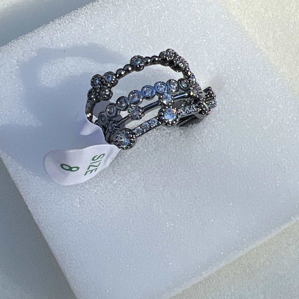 Bomb Party Delicates Size 8 Ring Diamond CZ On Hematite - Image 3 of 4