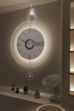 Large Luxury LED Backlit Wall Clock – Pendulum Roman Numeral Metal Ring, Silent