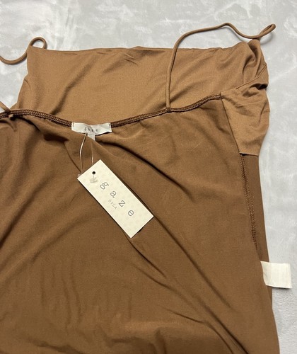 GAZE Sleeveless Brown Bodysuit Womens Size L Spaghetti Straps Tank Soft Drape - Picture 7 of 21