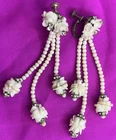 Miriam Haskell 1946 Earrings Screw Back Celluloid Bead Rhinestone Flower Dangle