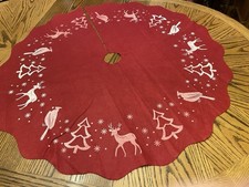 VINTAGE Felt Stamped with Cardinals, Trees And Deer~ 41” Across