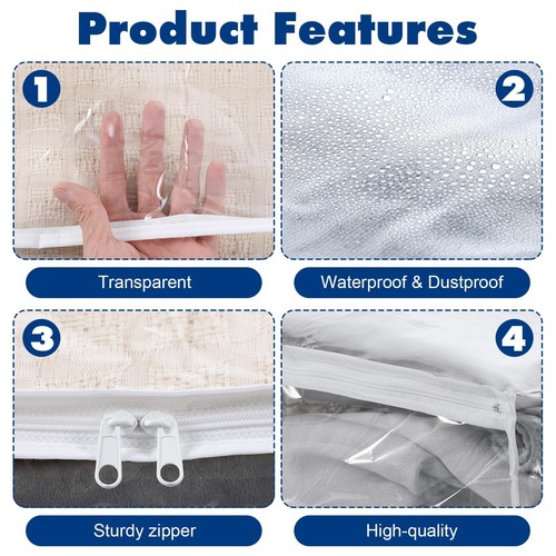 6 Pcs Clear Zippered Sweater Storage Bags with Zipper Plastic Sheet Organizer... - Picture 3 of 7