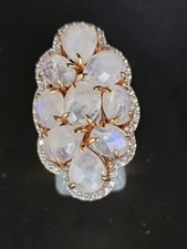 Rarities Carol Brodie Rose Gold Vermeil Rainbow Moonstone & White Zircon Ring