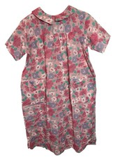 70s Vintage Lady Lindsay Floral Housecoat Nightgown Pink Cotton Poly Small NWT