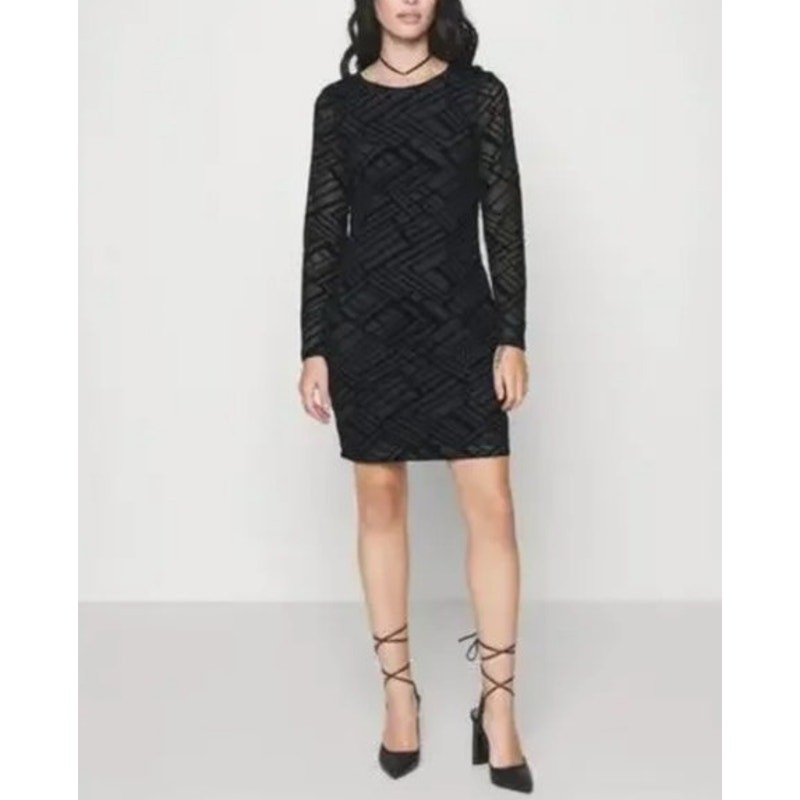 NWT Vero Moda Black Abstract Velvet Mesh Sleeve Mini Dress Women's XS | eBay