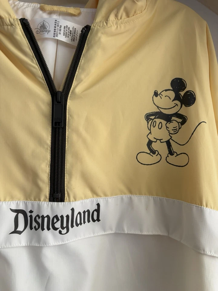 Disneyland Mickey Mouse Amarillo y Blanco Chaqueta Cortavientos con Capucha Bolsillos con Cremallera Foto 3 de 4