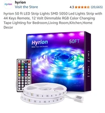 hyrion 50 ft LED Strip Lights SMD 5050 Led Lights Strip with 44 Keys Remote, ...