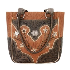 American West Womens Desert Wildflower Natural Tan Leather Shoulder Tote Bag OS