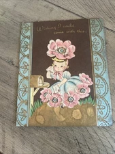Bonnie Blossom girl in flower hat & dress vintage Get Well Greeting Card