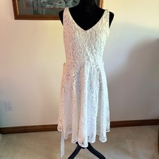Tahari Floral Lace Midi Womens Size 6 White Sleeveless Cocktail Bridal A-Line