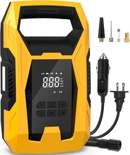 CARSUN AC/DC Tire Inflator Portable Air Compressor, 110V AC/12V DC, Yellow 