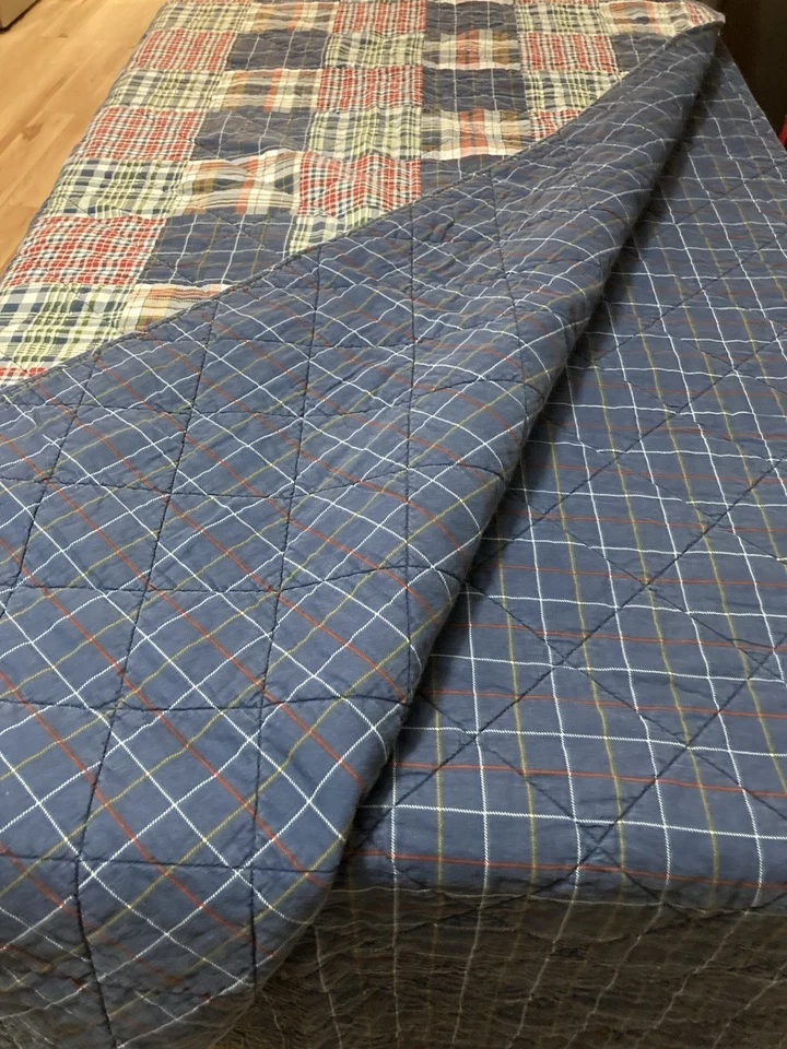 Eddie Bauer Home Edredón Cuadros Rojo Azul Talla Queen 88” X84” Algodón Foto 3 de 4