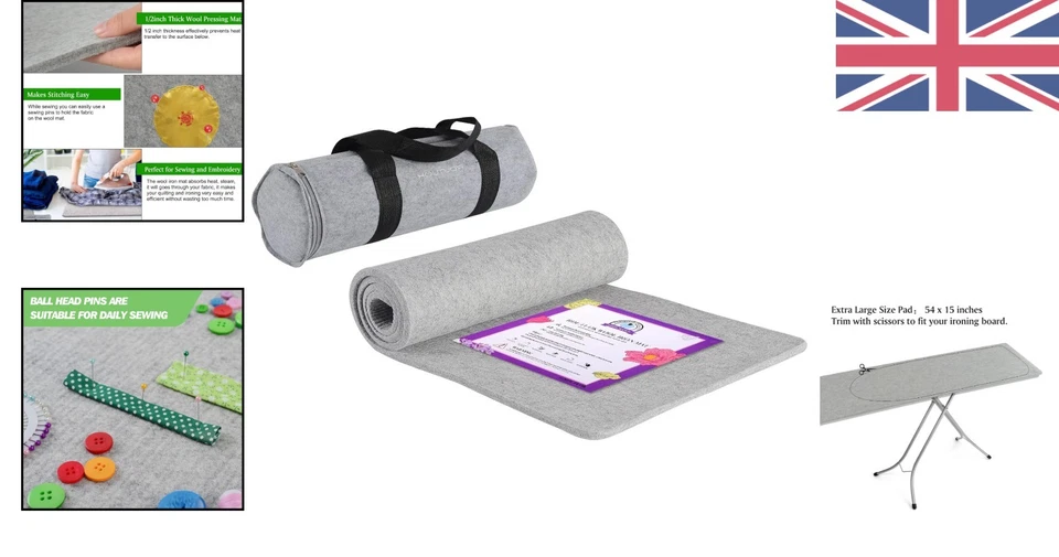 Alfombra de prensado de lana para acolchado y costura - Almohadilla de planchar impermeable 137x38 cm, él... - Imagen 2 de 4