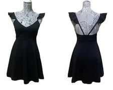 Windsor Black Skater Dress Womens XS Flutter Sleeve V Neck Party Cocktail Mini