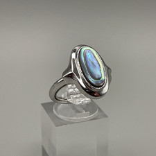 Vintage 1978 Avon Signed Silver-Tone Abalone Shell Adjustable Ring - Size 6-7
