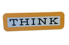 IBM Think Sign Yellow Gold Plastic Desk Ad Plaque Stand c.1960's-70's Vintage