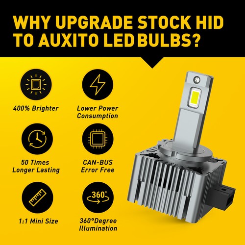 AUXITO Pair LED Headlight Bulbs D3S High Low Beam HID Xenon Conversion Kit 6500K - Picture 2 of 9