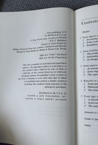 Topics in Modern Logic Hardback D.C Makinson 1973 1st Edition Publisher Methuen - Picture 6 of 8